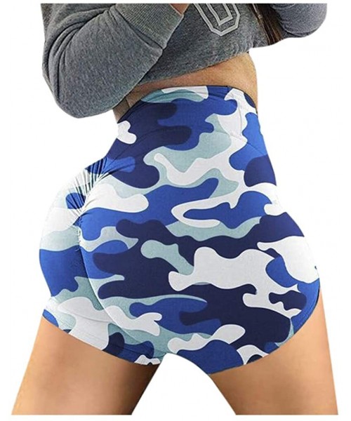 Robes Women's High Waist Leggings Camouflage Sports Tight Yoga Shorts - Blue - C5198RM7GEU