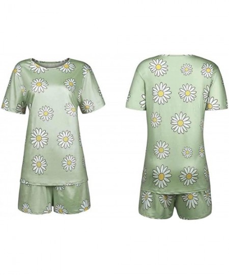 Sets Women's Pajama Set Sleepwear Fashion Daisy Print Short Sleeve O Neck T-Shirts Shorts Set Nightwear - Green - CJ190AZ9CG7