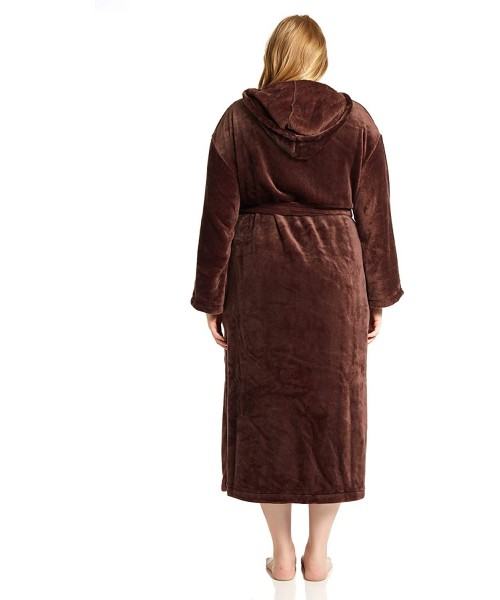 Robes Plus Size Womens Fleece Solid Colored Robe Long Hooded Bathrobe - Brown - CU19342YT53