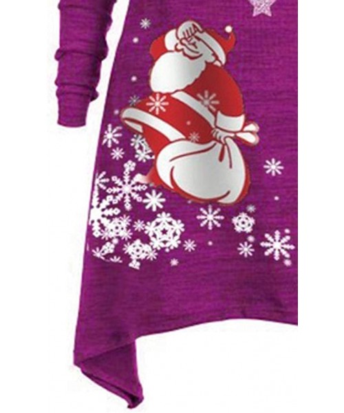 Tops Plus Size Ruched Long Foldover Collar Top Christmas Off Shoulder Sweater Elk Print Long Sleeve Sweatshirt - C purple - C...