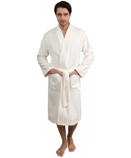 Robes Men's Robe- Turkish Cotton Terry Kimono Bathrobe - Ivory - C411EFL4MAP