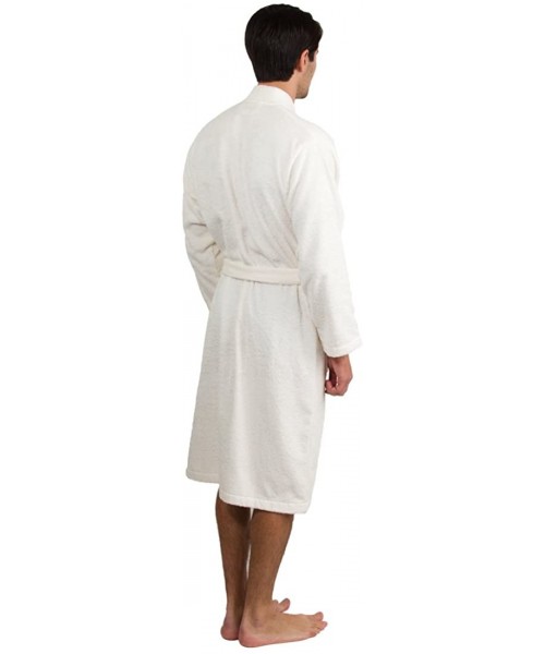 Robes Men's Robe- Turkish Cotton Terry Kimono Bathrobe - Ivory - C411EFL4MAP