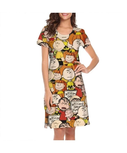 Nightgowns & Sleepshirts Women Snoopy- Nightgowns Printed Sleepwear Round Neck - White-10 - C019C9C4NWR