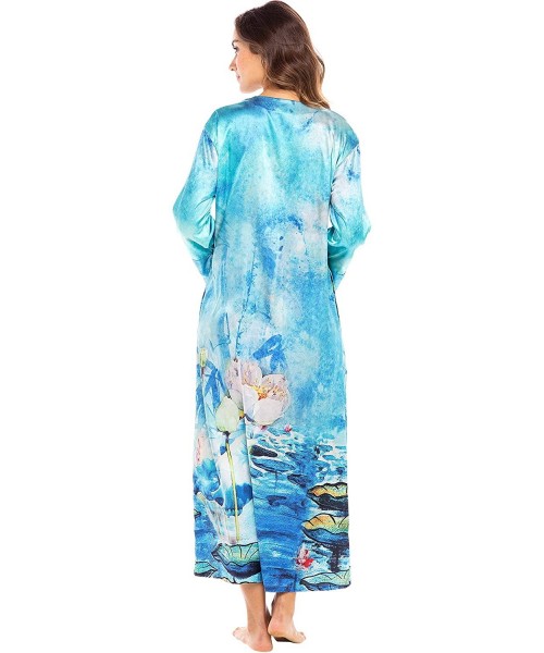 Nightgowns & Sleepshirts Women's Long Satin Caftan Sleep Shirt - Watercolor Raindrops - C218ZHY5N99
