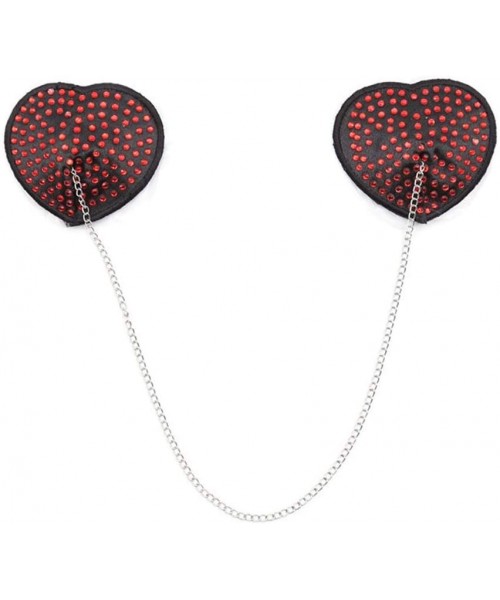 Accessories 1 Pair Heart Shape PU Leather Covers with Chain Adhesive Pasties Bra - C4197HTDM3D