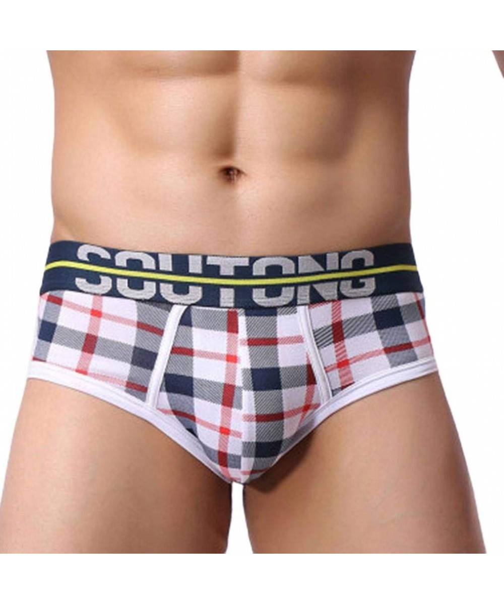 Boxer Briefs Men's Underwear Casual Soft Comfy Breathable Plaid Print Boxer Briefs (2XL- Dark Blue) - Dark Blue - CR18H9AHLSQ