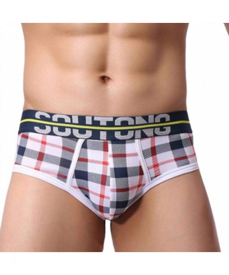 Boxer Briefs Men's Underwear Casual Soft Comfy Breathable Plaid Print Boxer Briefs (2XL- Dark Blue) - Dark Blue - CR18H9AHLSQ