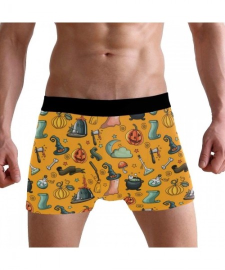 Boxer Briefs Mens No Ride-up Underwear Lobster Crab Fish Boxer Briefs - Halloween Party Pumpkin Mushroom - CF18Y32ZKEA