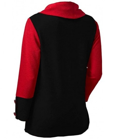 Thermal Underwear Christmas Patchwork Sweatshirt-Women Print Tops High Collar Blouse T-Shirt - Red - CL18ZXYW3W0