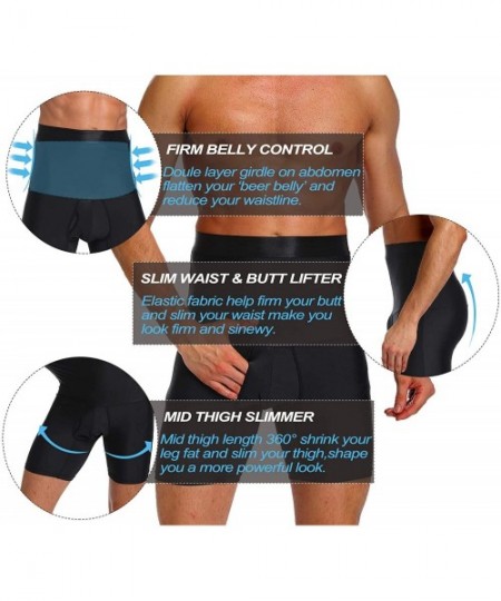 Boxers Men's High Waist Tummy Control Shorts Seamless Butt Lifter Thigh Shaper Slimming Boxer Briefs Underwear - Black-1 - C5...