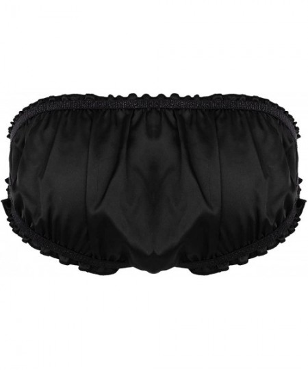 Briefs Men Satin Bikini Underwear Sissy Pouch Panties Maid Briefs Crossdress Lingerie with Garters - Black - C318EWDR5ZG