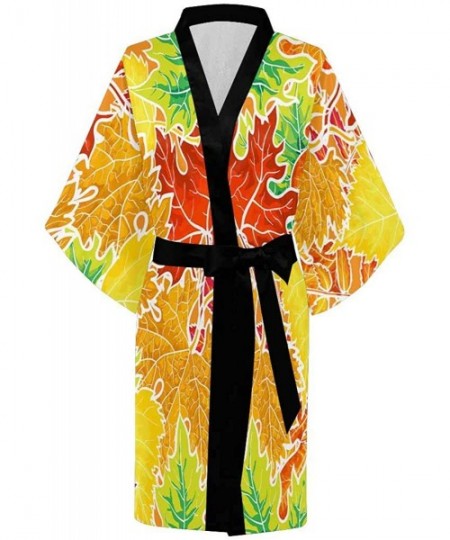 Robes Custom Autumn Maple Leaf Women Kimono Robes Beach Cover Up for Parties Wedding (XS-2XL) - Multi 2 - CA194X40533