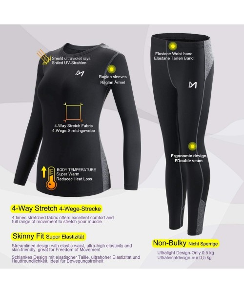 Thermal Underwear Women's Thermal Underwear Set- Winter Compression Long Johns Base Layer Skiing - Grey - CT18KZYXYUZ