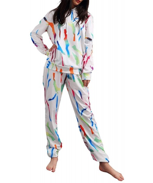 Sets Women Casual Loose Long Sleeve Pajamas Set Tie-dye Indoor Long Pants Sleepwear Nightwear - A - CN190LDS3D3