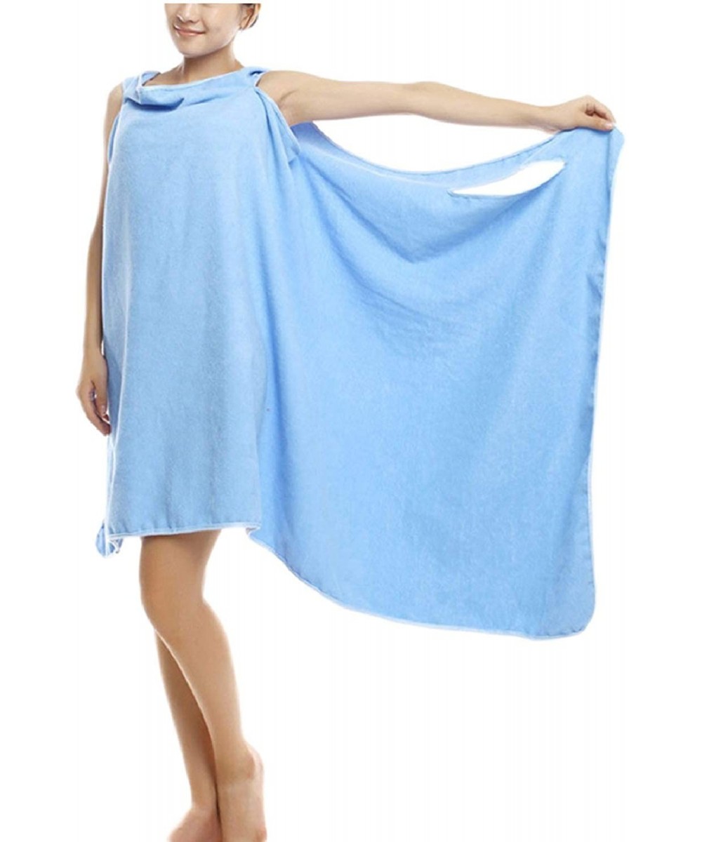 Robes Women's Robes Wearable Wrap Bath Towel Tube Skirt Room Wear Bathrobe - Blue - C119840TW2R