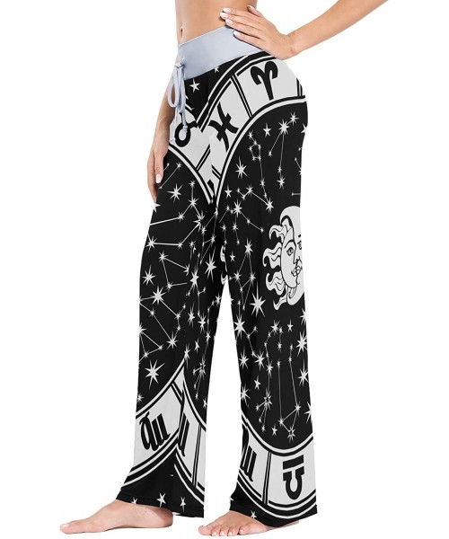 Bottoms Galaxy Zodiac Constellations Sun Moon Women Loose Palazzo Casual Drawstring Sleepwear Print Yoga Pants - C319D8UOTM0