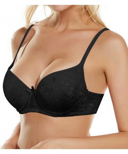 Bras Women's Underwire Full Figured Bra Plus Size Stretch Beauty Lace Everyday Bras - Black - CF18Y453CUN