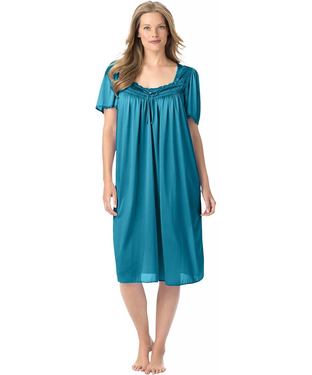 Sets Women's Plus Size Short Silky Lace-Trim Gown Pajamas - Deep Teal (0346) - C31908O3T9I