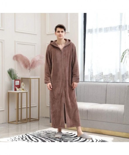 Robes Long Hooded Zipper Bathrobe Hooded Pajamas for Mens Robes Winter Warm Housecoat Nightgown Sleepwear Loungewear - Coffee...
