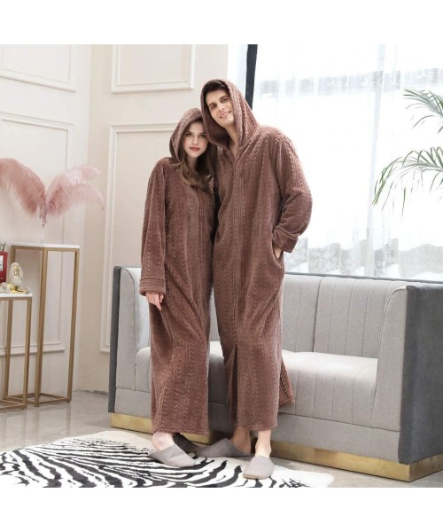 Robes Long Hooded Zipper Bathrobe Hooded Pajamas for Mens Robes Winter Warm Housecoat Nightgown Sleepwear Loungewear - Coffee...