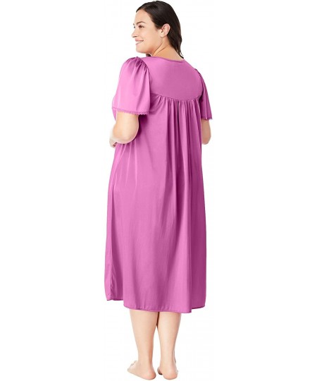 Sets Women's Plus Size Short Silky Lace-Trim Gown Pajamas - Deep Teal (0346) - C31908O3T9I