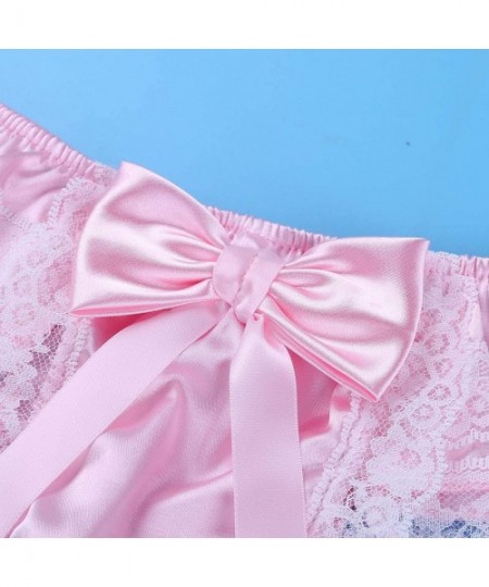 Briefs Men's Satin Frilly Sissy Pouch Panties Bownot Girly Bikini Briefs Crossdress Lingerie - Pink - CG19CSCLE56