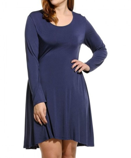 Nightgowns & Sleepshirts Women's Plus Size Casual Long Sleeve Fit and Flare Lace Patchwork Dress - Plue Size_blue - CD19DNMIRN7