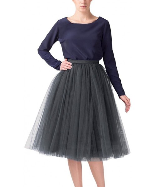 Slips Women's Keen Length Vintage Tutu Skirt Crinoline Petticoat Underskirt - Gray - CK189O680HH