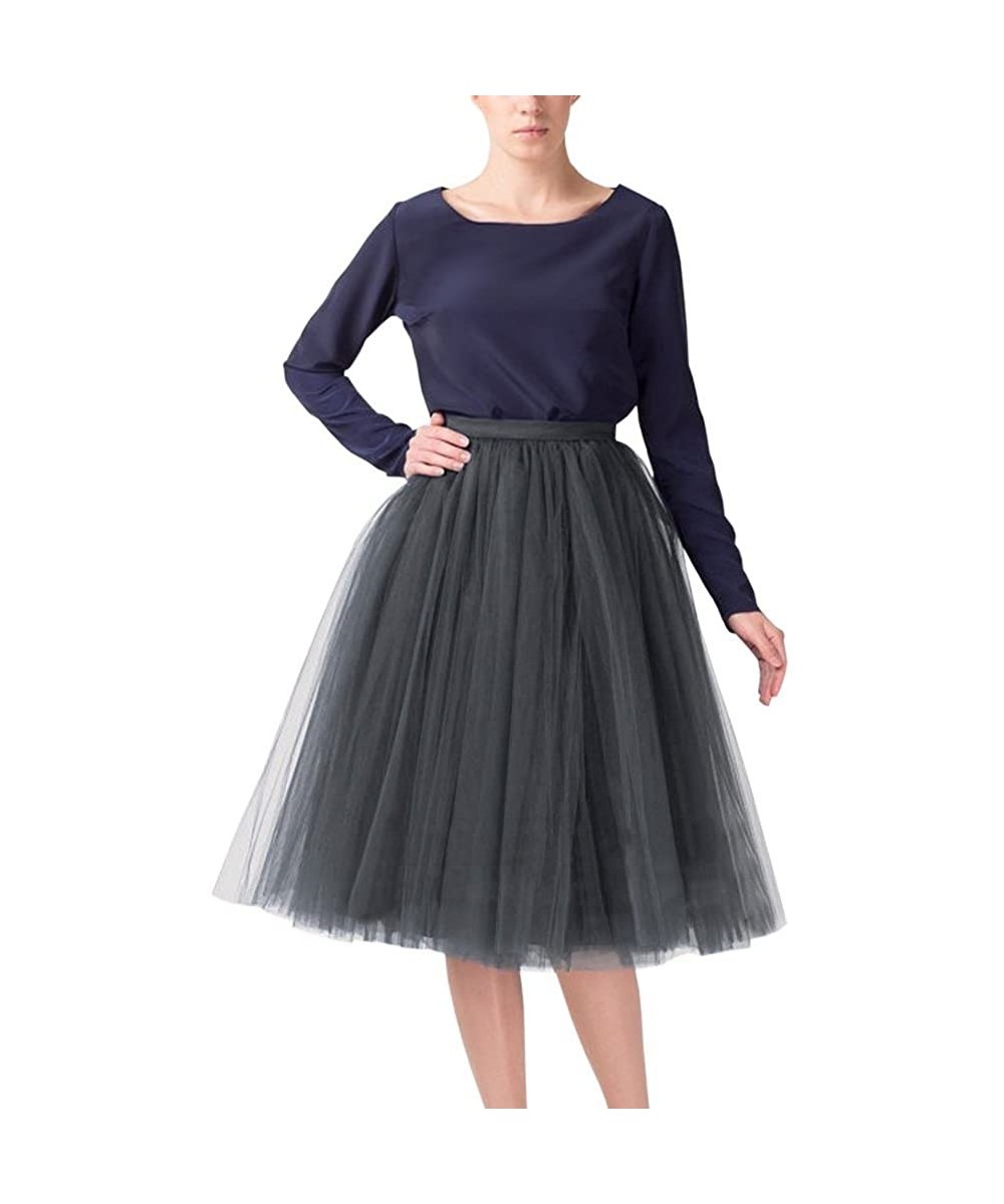 Slips Women's Keen Length Vintage Tutu Skirt Crinoline Petticoat Underskirt - Gray - CK189O680HH