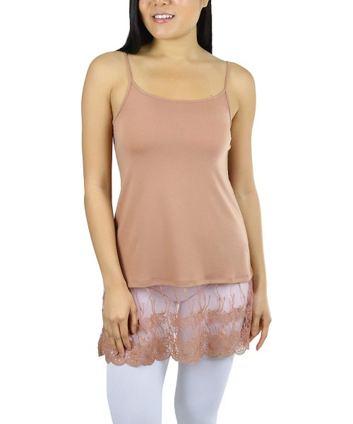 Camisoles & Tanks Women's Wide Extended Lace Long Line Cami w/Adjustable Straps - Egg Shell - CZ1967QQZED