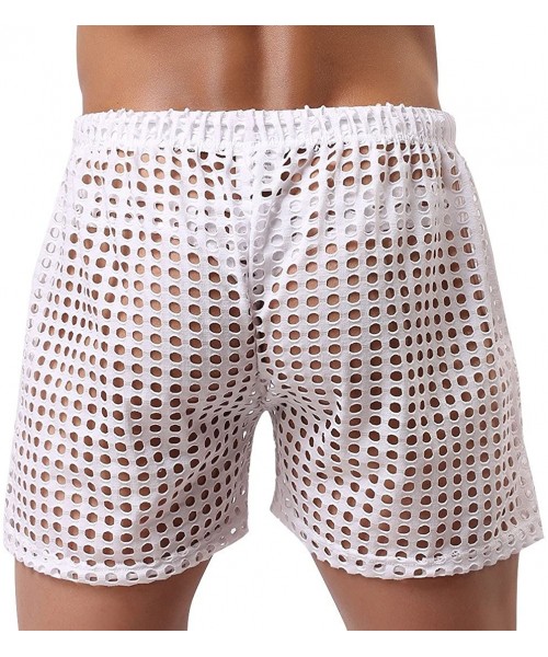 Boxers Mens Hollow Openwork Drawstring Lounge Underwear Boxer Shorts - White - CJ11ZV97TFL