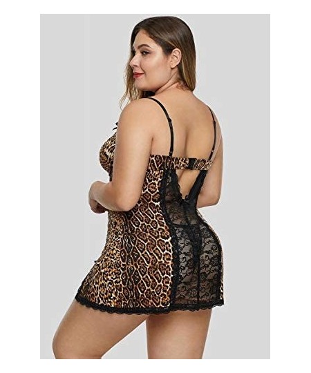 Baby Dolls & Chemises Lingerie for Women Sexy V-Neck Babydoll Leopard Animal Print Lingerie Oversize Dress - Black Leopard - ...
