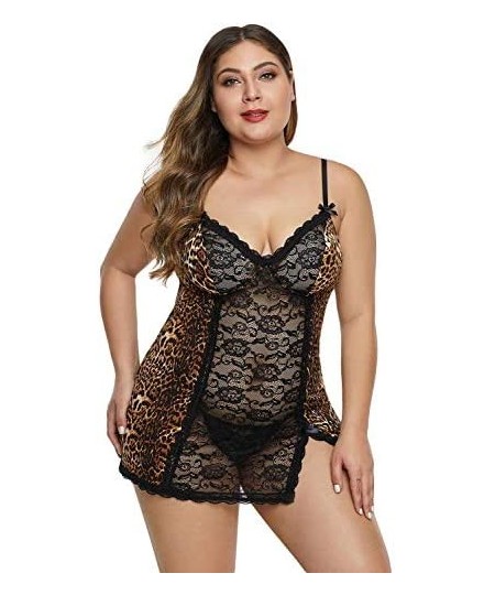 Baby Dolls & Chemises Lingerie for Women Sexy V-Neck Babydoll Leopard Animal Print Lingerie Oversize Dress - Black Leopard - ...
