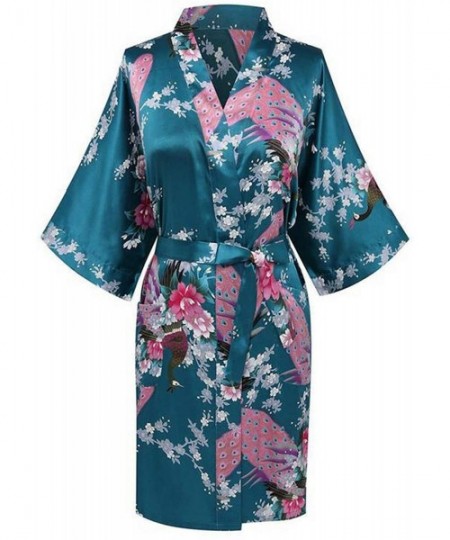Robes Sexy Kimono Lingerie Home Gown Mini Sleepwear Print Bride Wedding Robe Women Nightdress Bathrobe Homewear Green 1 - CA1...