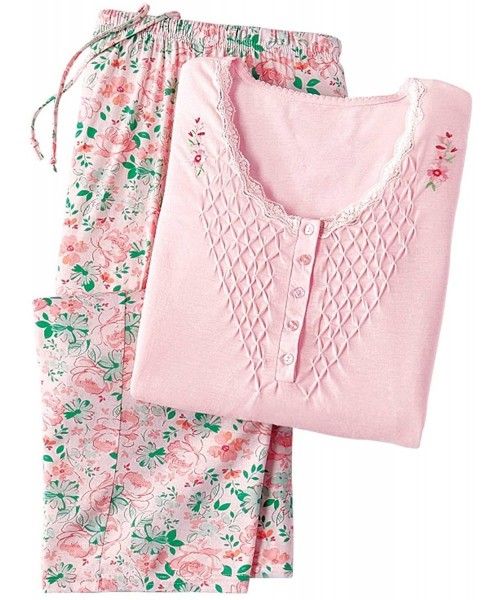 Sets Pajama Set for Women with Capris - Short Sleeve Sleepwear Pjs Sets Available in Small to 4XL - Pink - C21838M2MRI