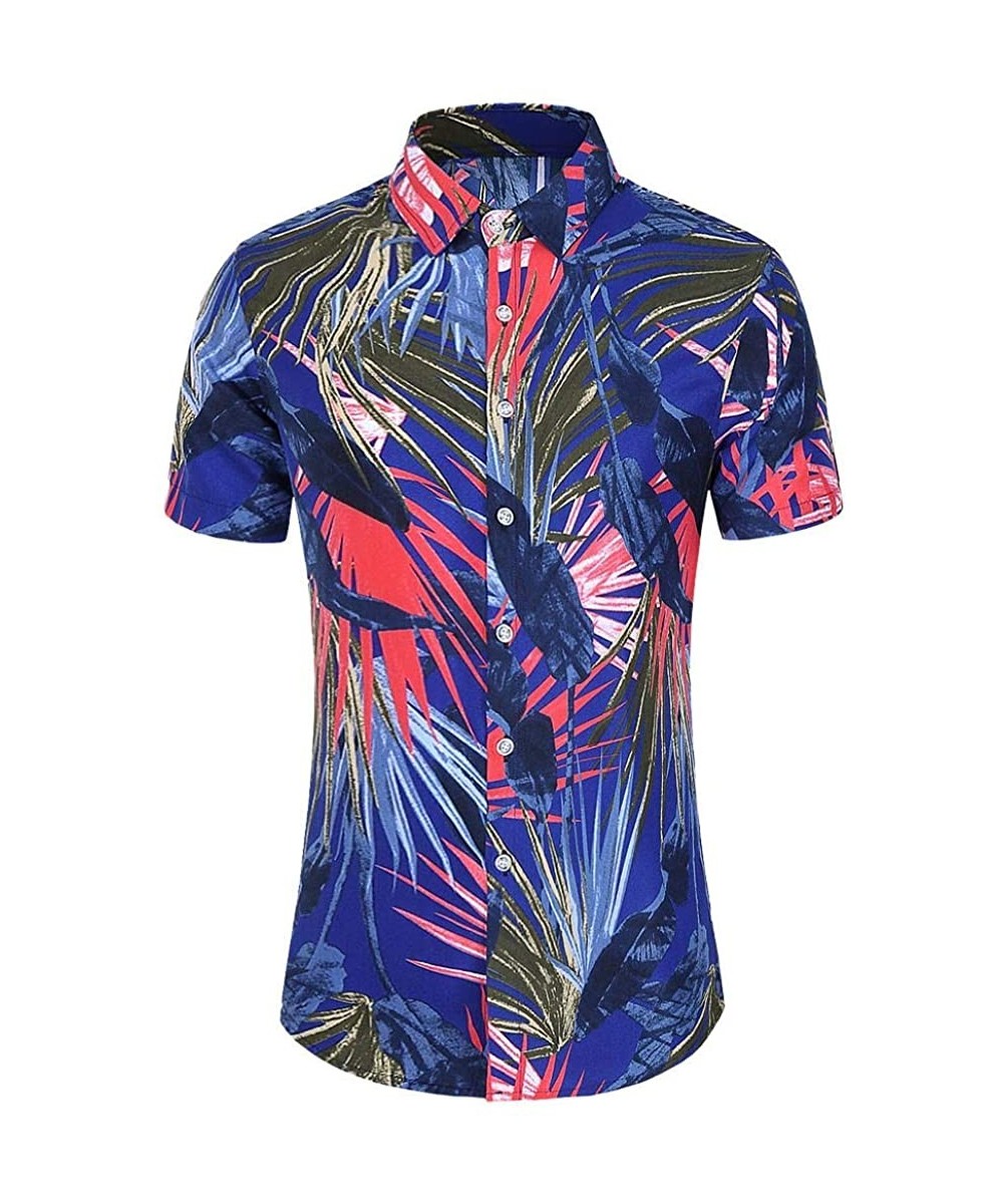 Thermal Underwear Mens Hawaii Button Down Shirts Summer Beach Aloha Casual Floral Printed Short Sleeve Tops Blouses - D - CO1...