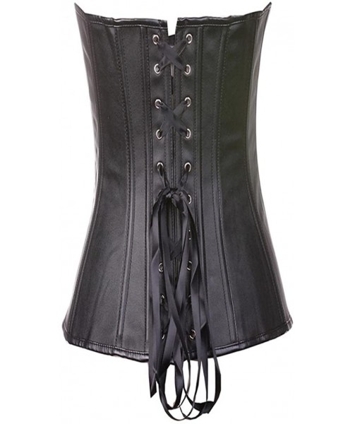 Bustiers & Corsets Women's Overbust Faux Leather Corset Lace Up Back Bustier - Black - C811MY4DVWV