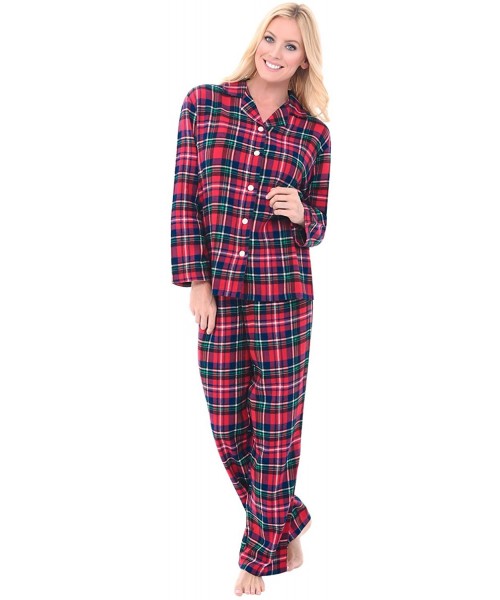Sets His and Hers Lightweight Flannel Pajamas Long Button Down Cotton Pj Set Womens Red and Green Christmas Plaid - CF12ED017H9