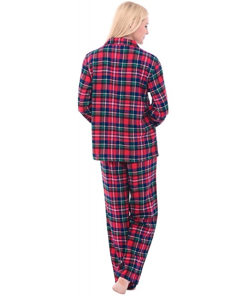 Sets His and Hers Lightweight Flannel Pajamas Long Button Down Cotton Pj Set Womens Red and Green Christmas Plaid - CF12ED017H9