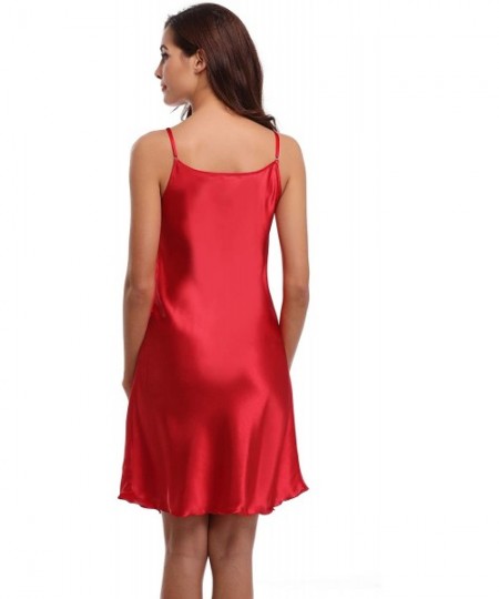 Nightgowns & Sleepshirts Nightgowns for Women Satin Chemise Slip Sleepwear Nightshirt Sexy V Neck Spaghetti Strap - Red - CD1...