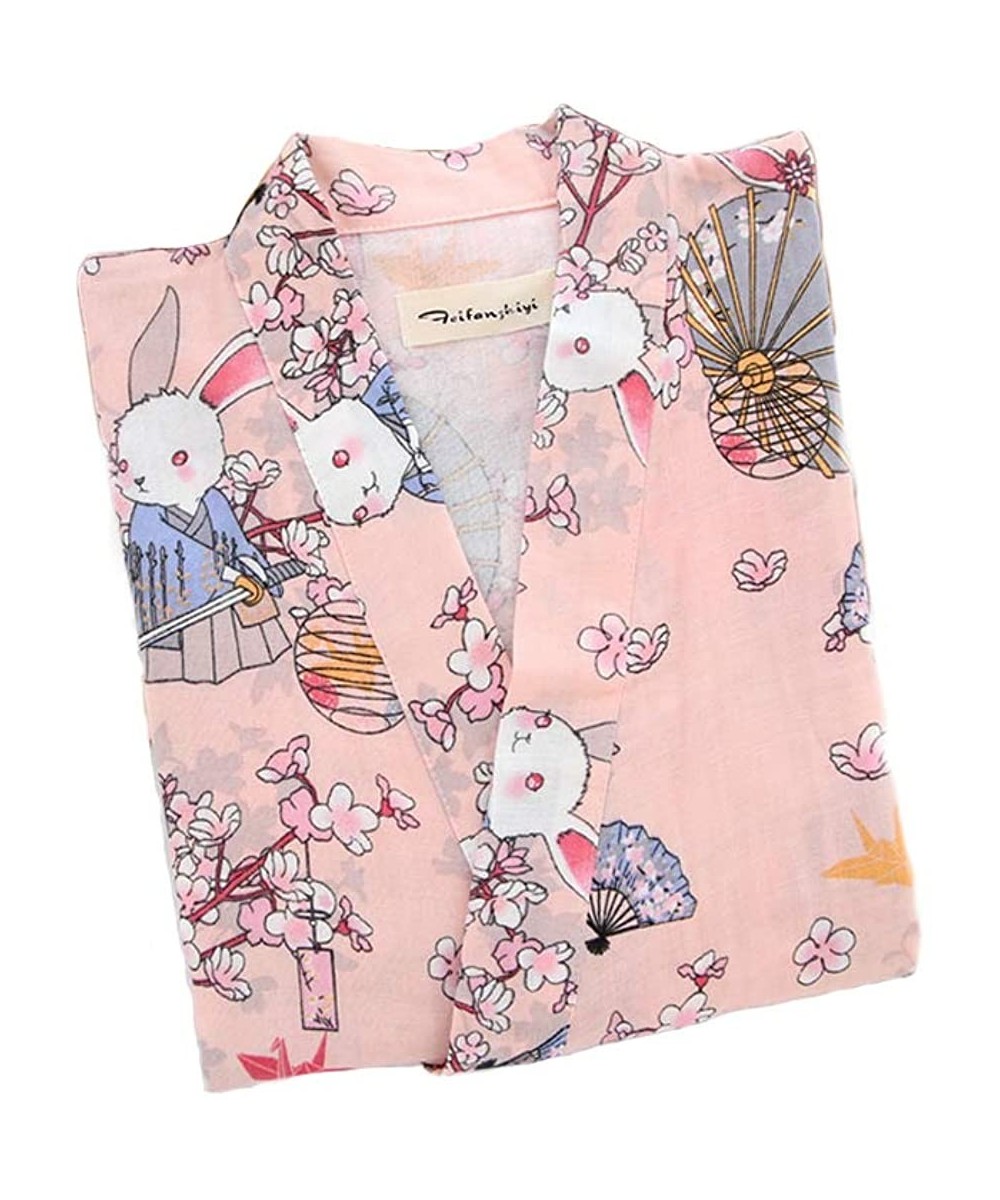 Nightgowns & Sleepshirts Women's Cotton Kimono Long Sleeve Daisy Printed Bathrobe Sleepwear - Prayer Rabbit - CY1282DMN6R