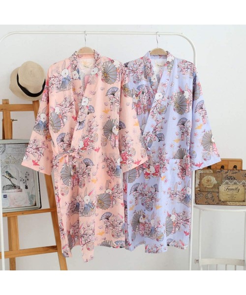 Nightgowns & Sleepshirts Women's Cotton Kimono Long Sleeve Daisy Printed Bathrobe Sleepwear - Prayer Rabbit - CY1282DMN6R