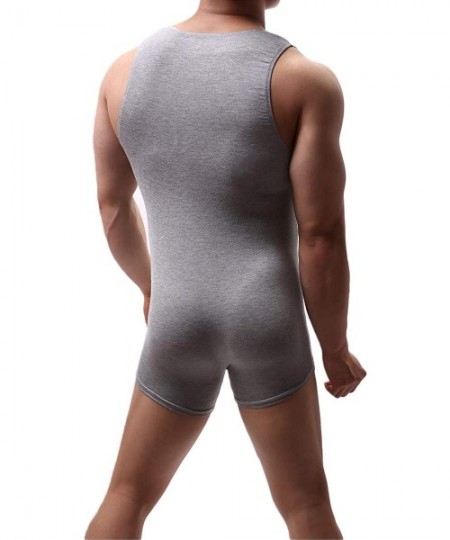 Shapewear Men Bodysuits Wrestling Singlet Leotard Modal Undershirts Fitness Jumpsuit Shorts - Light Grey 2 - CL18WXSEXMY