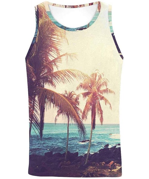 Undershirts Men's Muscle Gym Workout Training Sleeveless Tank Top Tropical Beach at Sunset - Multi4 - CH19DW8RXO6
