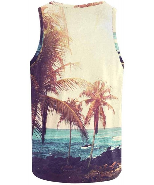 Undershirts Men's Muscle Gym Workout Training Sleeveless Tank Top Tropical Beach at Sunset - Multi4 - CH19DW8RXO6