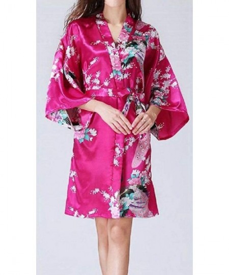 Tops Womens 1/2 Sleeve Mid-Length Comfy Floral Printed Kimono Loungewear PJ - Rose Red - CA19876DHZE