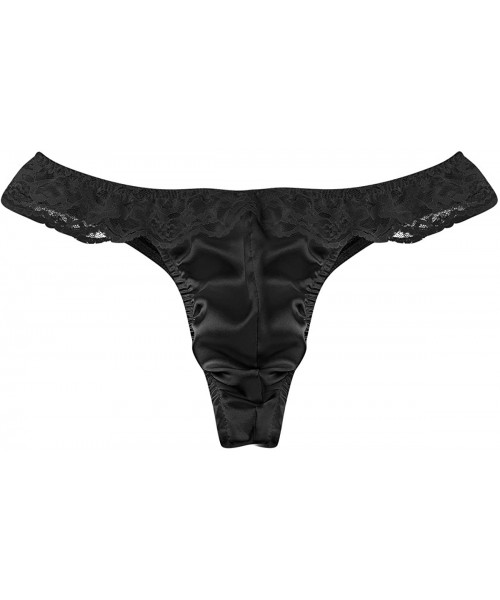 Briefs Men's Frilly Satin Bikini Briefs Lace Ruffle Panties Crossdress Underwear - Black - C418G2M9XDA