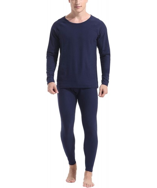 Thermal Underwear Mens Cotton Thermal Underwear Long Johns Fleece Lined Set - Fleece Lined-navy - CF18HS3DZ8Y