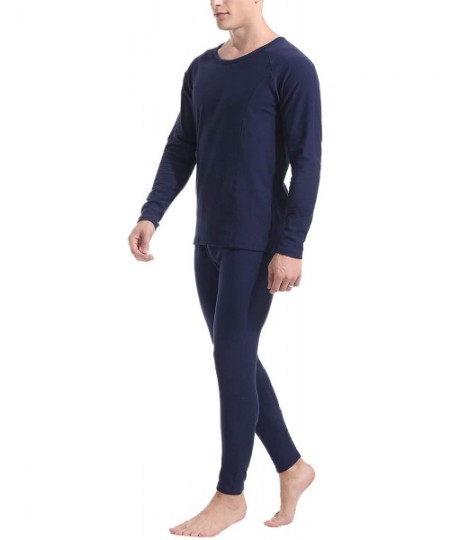 Thermal Underwear Mens Cotton Thermal Underwear Long Johns Fleece Lined Set - Fleece Lined-navy - CF18HS3DZ8Y