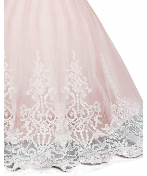 Slips Girls Embroidery Princess Dress Wedding Birthday Party Long Tail Prom Gowns - A-pink - CN18W5T9ROH